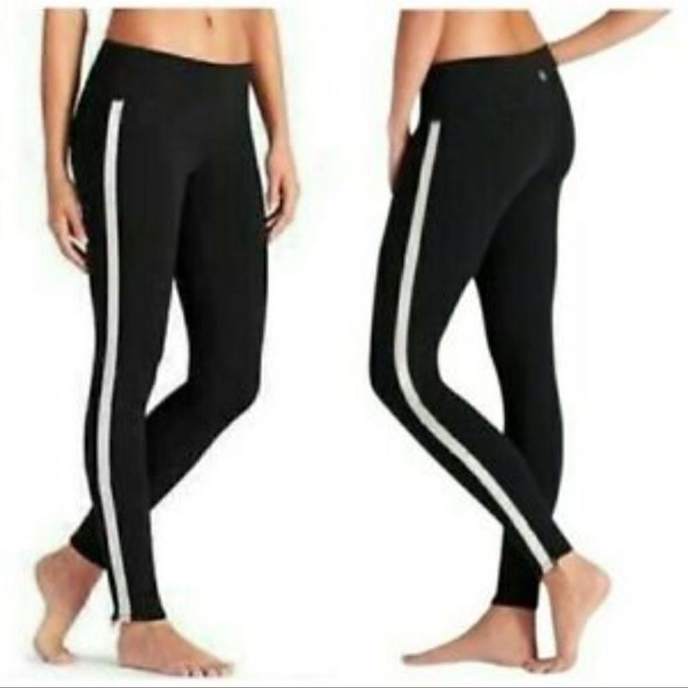 Athleta Tux Black Stripe Chaturanga Tights S